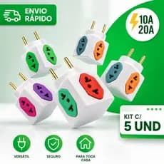 Adaptador de Tomada Benjamim Cubo 10A/20A 4 Tomadas Coloridas