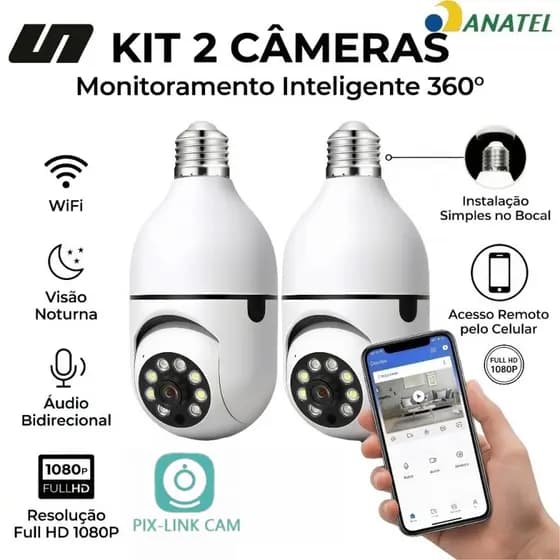 Câmera Lâmpada Segurança Wi-Fi 360 Infravermelho Visão Noturna Prova D'água Sem Fio 8177