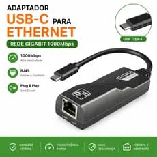 Adaptador USB Tipo C Para RJ45 Gigabit Ethernet Placa Rede Cabo Internet