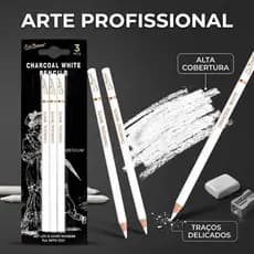 Kit 3 Lápis Carvão Branco Profissional Sketch Highlight Desenho Esboço Sombreamento 004