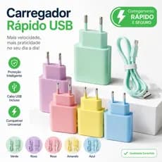Carregador 4.8A 2 Portas Carregador Micro USB Carga Rápida Cores Pastel Seguro