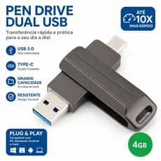 Pendrive USB 2 Em 1 Tipo C e USB A Para Celular Computador Dual 4GB