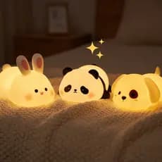 Luminária Infantil Silicone Macio Led Touch Animais Abajur Quarto Bebê Panda Cachorro Coelho