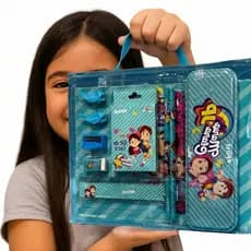 Estojo Completo Infantil Kit Escolar Acessórios Lápis Giz Régua Prático