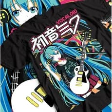 [Camiseta Premium em Algodão Puro]BOW Hatsune Miku T-Shirt, Anime Girl Tee, Kawaii Vocaloid Top, Project Diva Shirt,