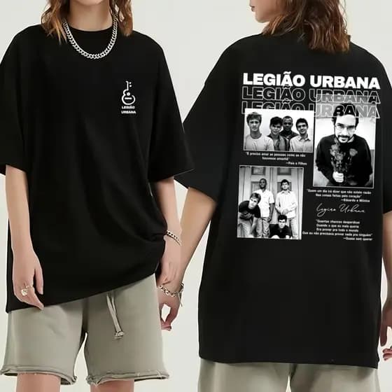 [Camiseta Premium em Algodão Puro]BOW  Legião Urbana Estampado Frente Costa Logo Banda Violão