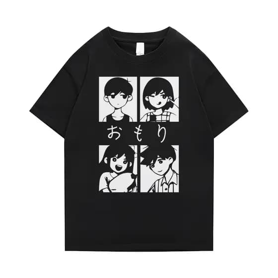 [Camiseta Premium em Algodão Puro]BOW Camiseta Basica Camisa Omori Personagens Fofo Cat Carton Game Unissex
