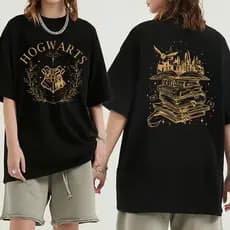 [Camiseta Premium em Algodão Puro]BOW Camiseta Oversized Magia Castelo Blusa Geek Estilo Streetwear Casual Unissex
