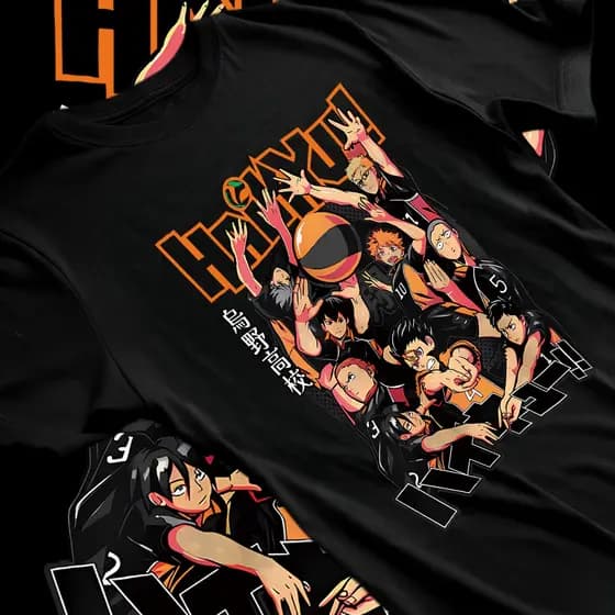[Camiseta Premium em Algodão Puro]BOW Camiseta Algodao Haikyu Time Karasuno Rise Gaming Vôlei Cartoon Unissex