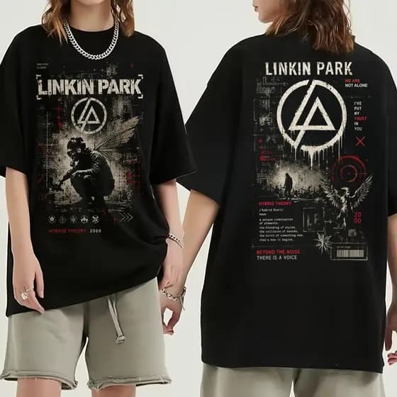 [Camiseta Premium em Algodão Puro]BOW Camiseta Linkin Park Rock Band Hybrid Theory Blusa Preta Algodão Oversized