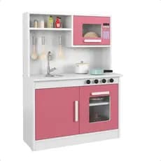 Cozinha Infantil Encanto Rosa Com Portas, Pia e Cooktop e Microondas  -  Sem Geladeira