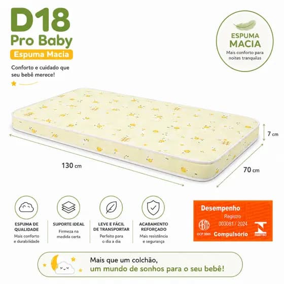 Colchão Para Berço 70x130cm Espuma D18 Dupla Face Pro Dormir Impermeável