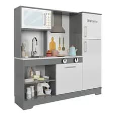 Kit Cozinha Infantil com Refrigerador Pia Fogão e Microondas Elo Fit MDF/MDP Criança Faz de Conta