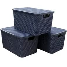 Cesto Rattan Arqplast 7L Organizador Multiuso com Tampa – Cesto de Plástico para Quarto Banheiro Cozinha