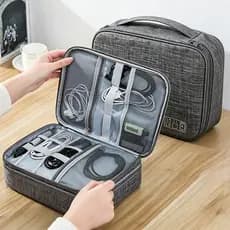 Bolsa de armazenamento portátil para cabos de dados, carregador, power bank, bolsa de viagem, organizador de acessórios