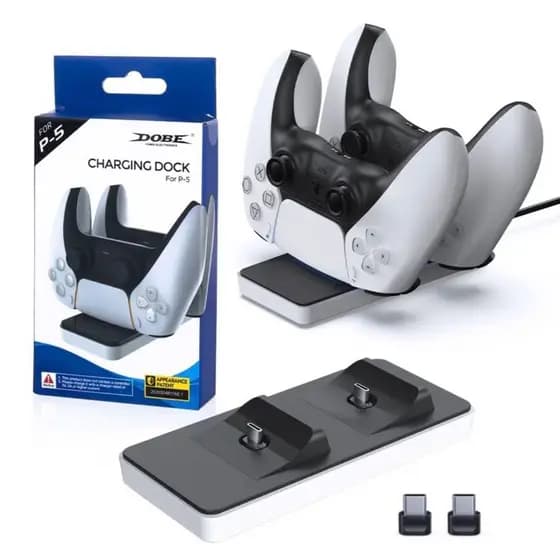 Base Carregador Duplo para Controle PS5 - Carregamento Rápido e Design Compacto