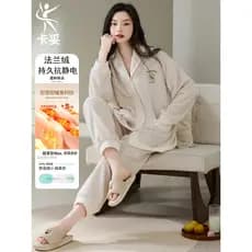 Pijamas de flanela feminino inverno forro de lã espessamento 2025 novo estilo antiestático de manga comprida Cardigan fe