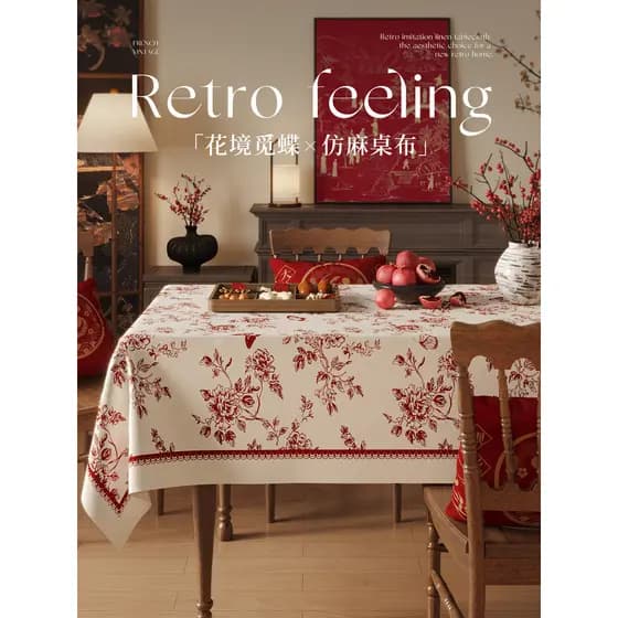 2025 Novo Estilo Flor Realm Borboleta Vermelho Festivo Imitação de Linho Toalha de Mesa Descartável À Prova D 'Água À Pr