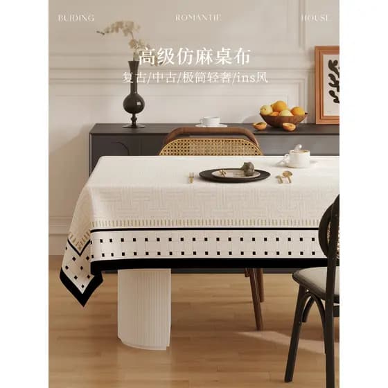 Toalha de mesa de linho de imitação retrô francesa 2025 Novo estilo leve luxo High-End sensação descartável à prova d'ág