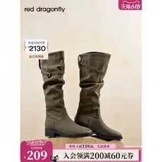 Botas elásticas de libélula vermelha 2026 outono novo estilo sapatos femininos na altura do joelho botas finas pretas bo