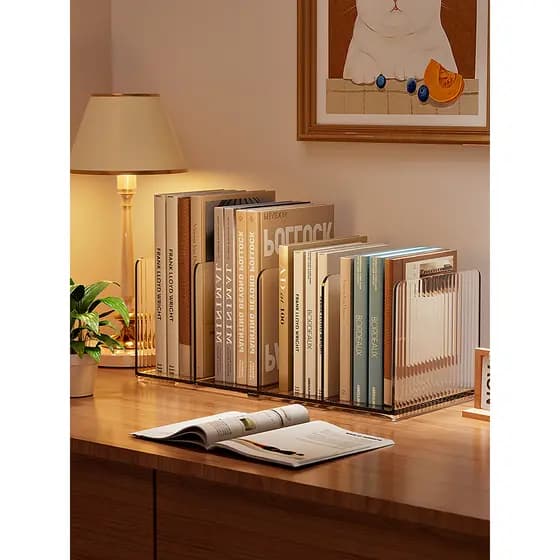 Rack de estante de mesa acrílico transparente estudante colocar livro suporte de mesa separador rack de armazenamento de