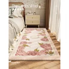 Tapete de quarto americano luz luxo High-End rosa cobertor de cabeceira longo antiderrapante pé tapete sala de estar eng