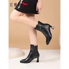 Libélula vermelha outono inverno sapatos femininos novo estilo dedo do pé apontado botas femininas salto alto médio bota