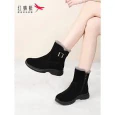 Libélula vermelha sapatos femininos antiderrapantes sapatos de pele botas de neve novo estilo inverno velo quente engros
