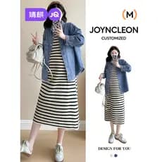 Jingqi vestido de maternidade terno primavera wear 2026 novo estilo jaqueta jeans solta gravidez roupa francesa primaver