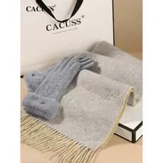 CACUSS Lenço bordado de lã pura feminino inverno luvas de pelúcia conjunto dupla face elegante temperamento caixa de pre
