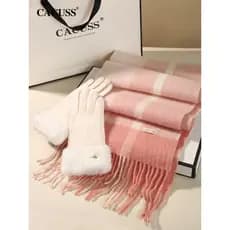 CACUSS lenço de lã pura luvas terno feminino inverno moda All-Match xadrez quente à prova de frio babador para namorada