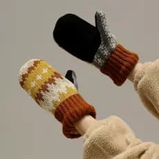 Retro versão coreana forro dedo ciclismo à prova de frio estudante feminino inverno quente luvas de malha lã Lin