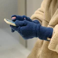 Moda dois dedos tela sensível ao toque lã azul masculino feminino estudante outono inverno luvas de malha ins grama quen