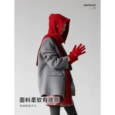 K chapéu de malha luvas perna meias de uma peça com capuz xale pescoço atmosfera combinando moda vermelho 25 novo estilo