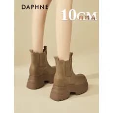 Daphne Chelsea botas curtas femininas outono inverno forro de lã 2026 novo estilo aumento interno sapatos femininos 10cm