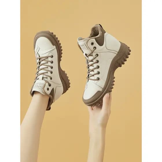 Daphne forro de lã tênis feminino inverno sapatos de couro 2026 novo estilo outono inverno sapatos de algodão sapatos de
