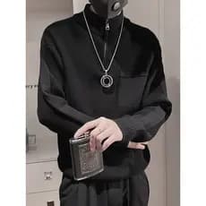 Suéter grosso preto masculino rufião bonito meio zíper suéter Street Wear camisa de manga comprida outono inverno malha
