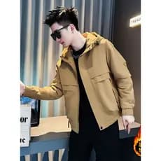 Jaqueta masculina de algodão com capuz primavera outono Street Wear simples topos vestido na moda nova jaqueta Casual bo
