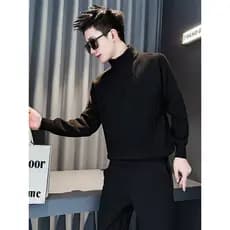 Suéter masculino com meio zíper, outono inverno, gola alta, camisa interna, simples, novo estilo, combinado