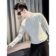 Meio zíper moletom masculino rufião bonito camiseta primavera outono manga comprida casual masculino topo simples All-Ma