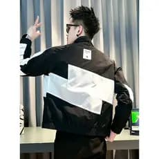 Homens gola alta jaqueta Street Wear bonito contraste cor jaqueta masculina vestido 2026 novo estilo primavera outono na
