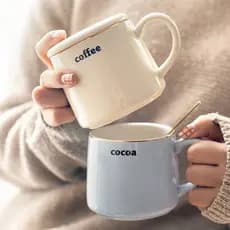 Simples café da manhã xícara de café ins estilo nórdico copo cerâmica com tampa colher escritório masculino caneca copo