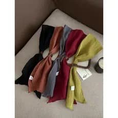 Temperamento cor sólida High-End fivela de couro linho lenço de seda Streamer cachecol feminino estilo ocidental longo p