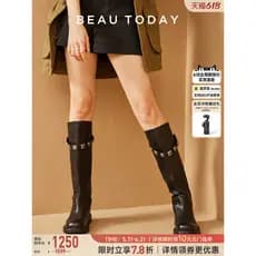 BeauToday Botas de cavaleiro de couro genuíno femininas 2025 outono inverno botas retrô BT fivela de cinto botas de Cowb