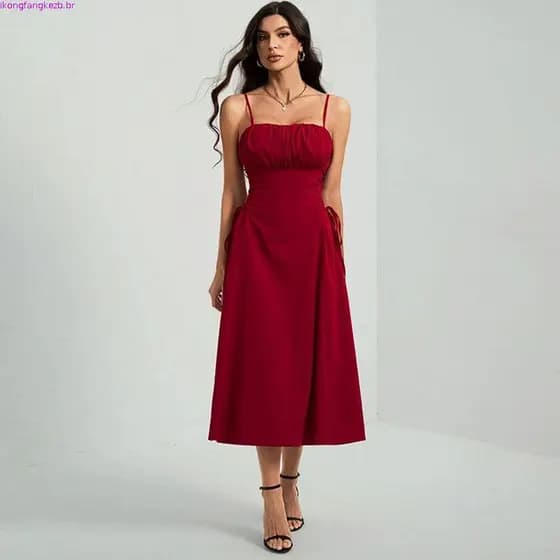 2025 Vestido Sem Alças Com Busto E Amarração Na Cintura