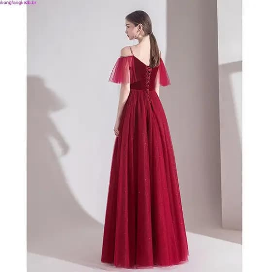 Vestido Longo Feminino de Festa Ciganinha Plissado Madrinha Casamento Formanda