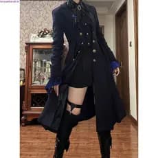 Japonês Batwing Blusão Casaco Longo Bainha Grande Retro Escuro Gótico Lolita Príncipe Roupa Duplo Breasted Cintura Cinch