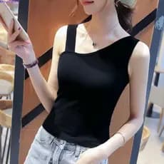 Moda csola feminina interior preto verão cor sólida ombro inclinado assimétrico mais magro olhar magro-ajuste sem man
