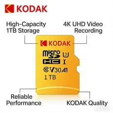 Cartão De Memória Kodak Micro SD 256GB 512GB 1TB 2TB U3 Classe 10 Cartões Flash TF De Alta Velocidade Para Computador