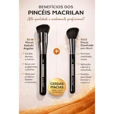 Kit 2 Pincéis Macrilan B148 Kabuki Base + B102 Blush Profissional Maquiagem